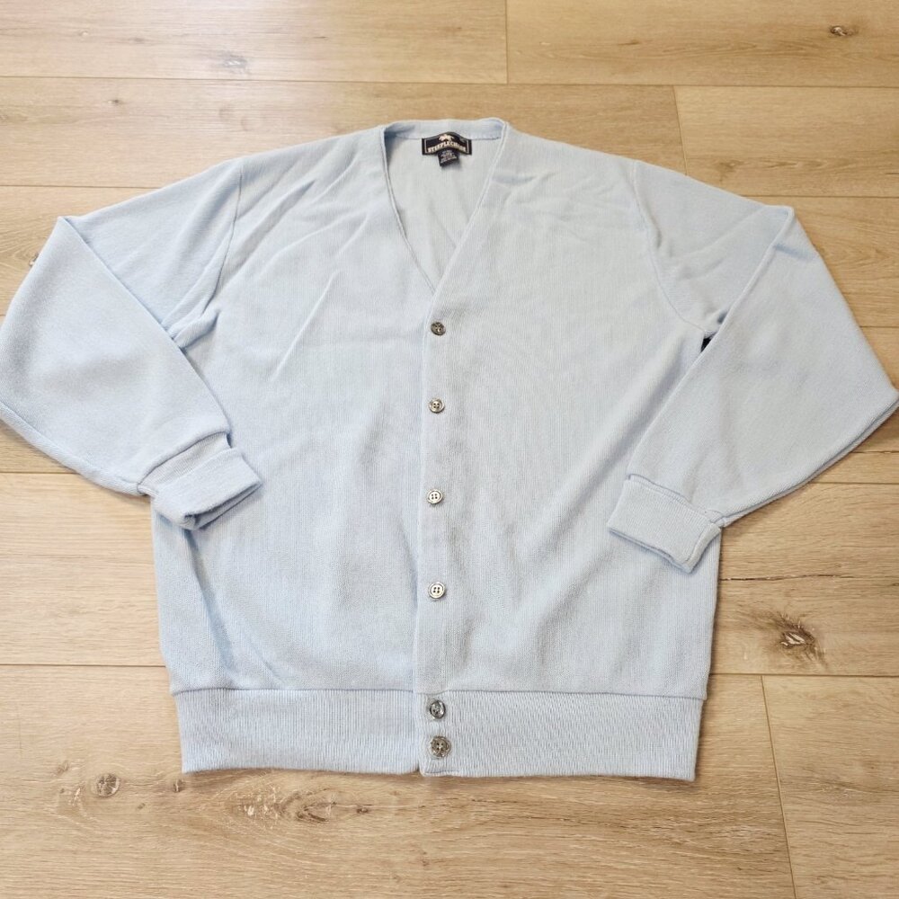 Vtg Steeplechase Mens XL Cardigan Sweater Button Up Light Blue Riding Horse Logo